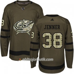 Män Ishockey Blue Jackets Tröja Boone Jenner 38 Adidas 2017-2018 Camo Grön Authentic